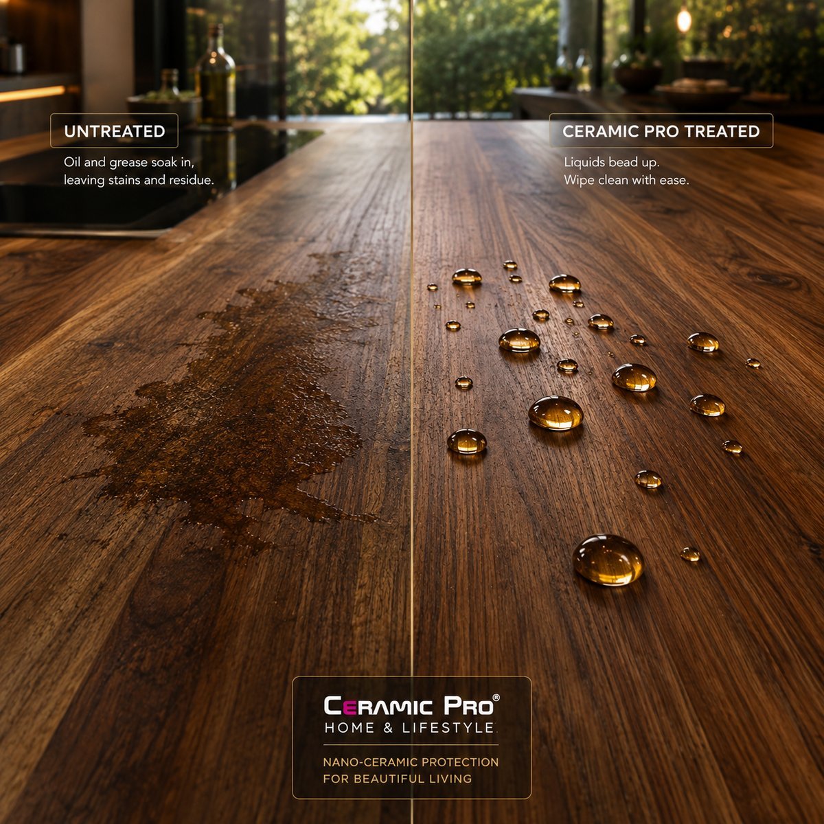 Nano-ceramic coated wood furniture for green luxury living