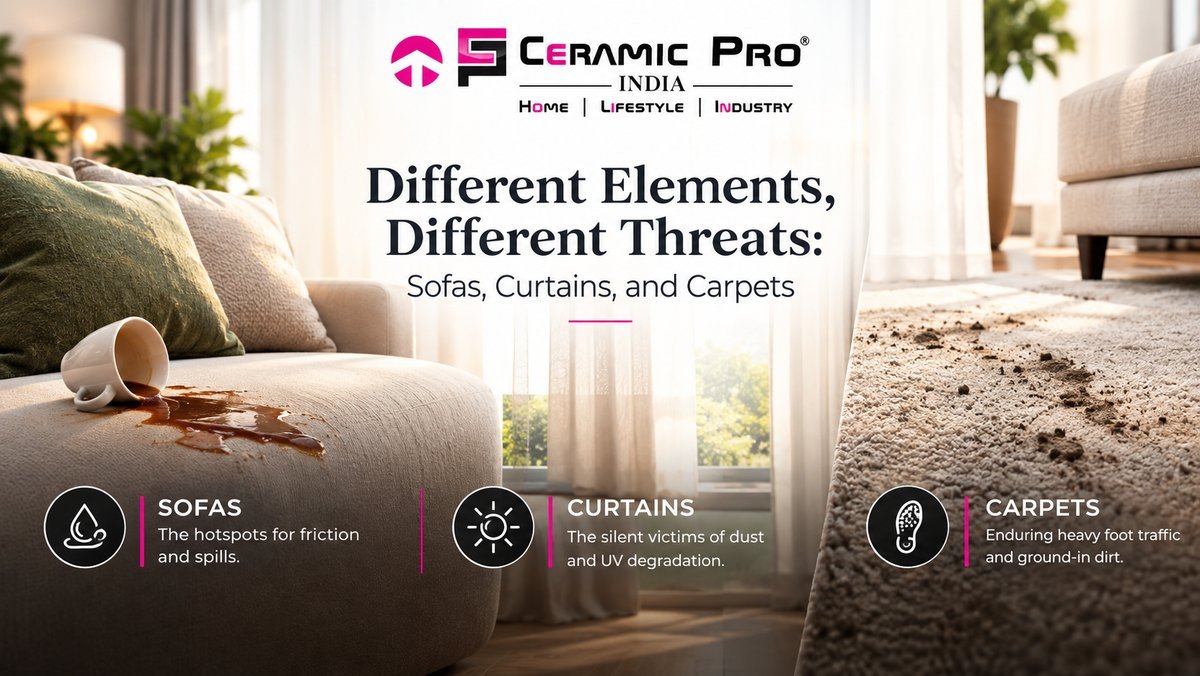 Sofas, curtains and carpets facing different everyday threats in a luxury living room